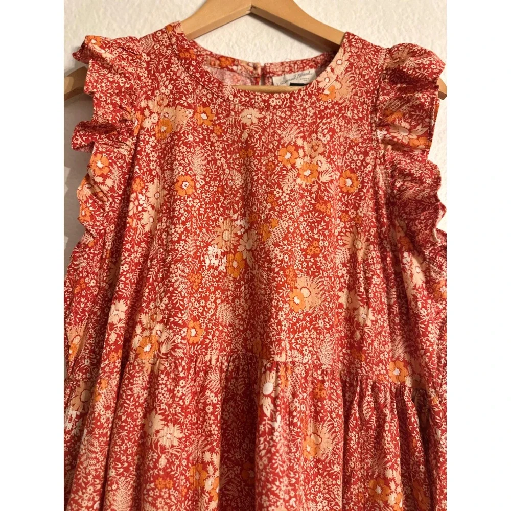 Universal Thread Floral Ruffle Maxi Dress Women XL Orange Red Tiered Sleeveless